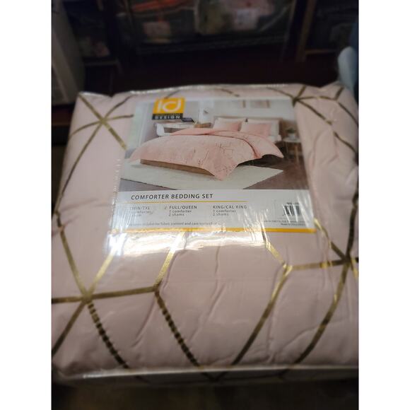Intelligent Design Khloe Metallic Printed Set QUEEN Pink Gold comforter shams - Picture 2 of 9